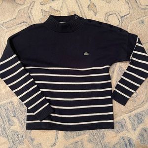 Lacoste vintage side button striped sweater navy blue white stripes size EU 40
